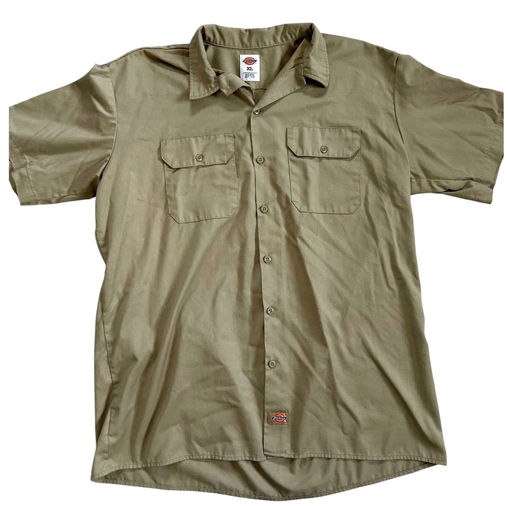 Dickies‎ Mens Khaki Short Sleeve Work Shirt XL Two Pocket Button Up